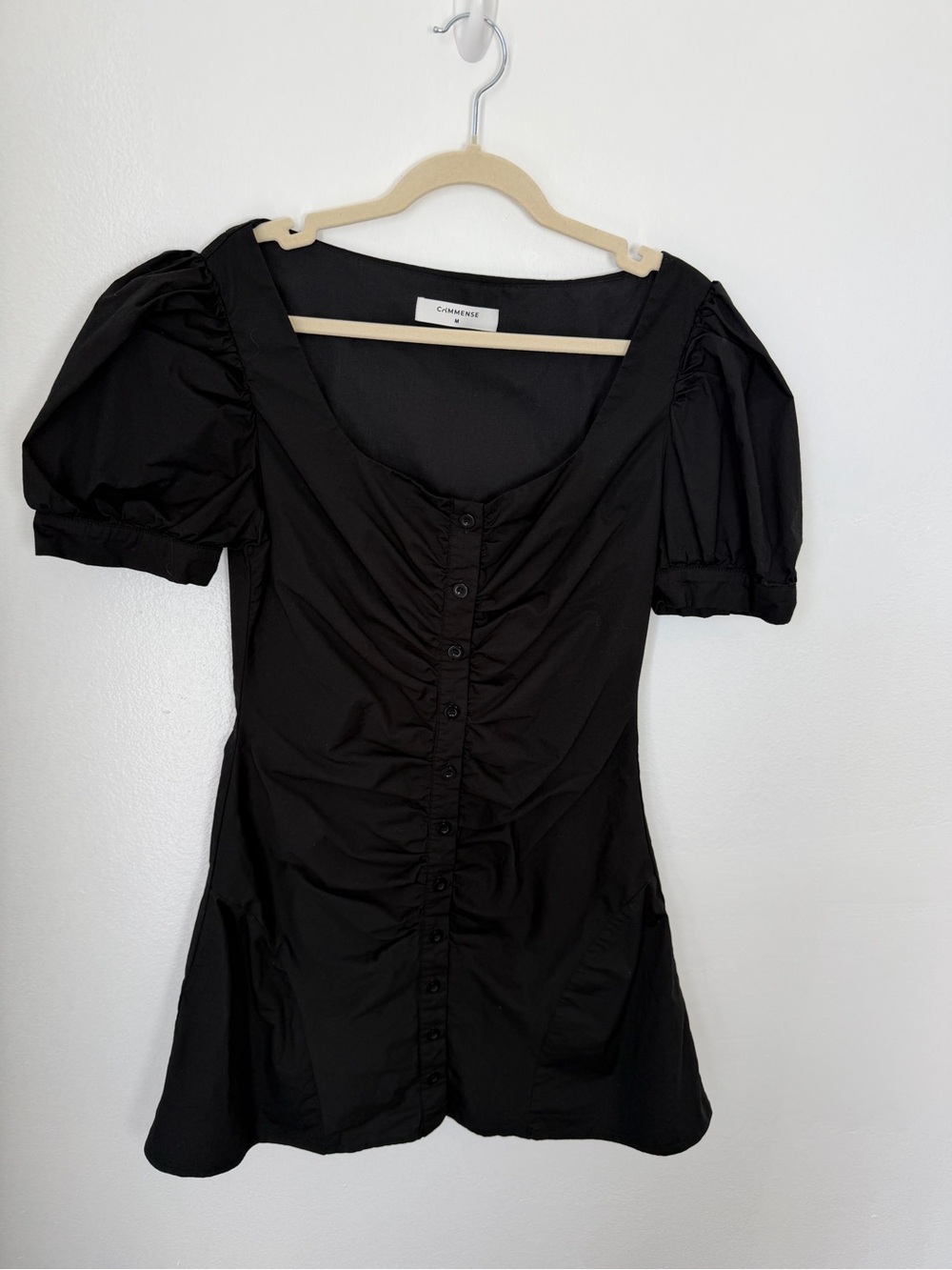 Commense Black Puff-Sleeve Button-Front Mini Dress - Picture 5 of 7